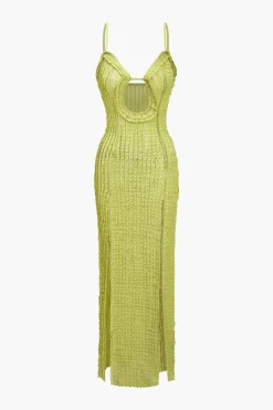 MICAS Maxi Dresses-Textured Cut Out Slit Cami Maxi Dress