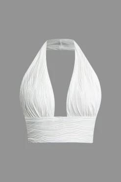 MICAS Skirt Sets|Vacation Sets-Textured Halter Backless Skirt Set WHITE