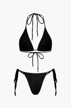 MICAS Swimwear|Vacation Sets-Textured Halter Neck Bikini And Open Knit Cover Up Set