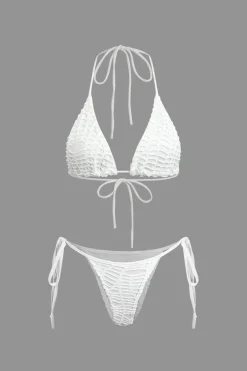 MICAS Swimwear|Vacation Sets-Textured Halter Neck Bikini And Open Knit Cover Up Set