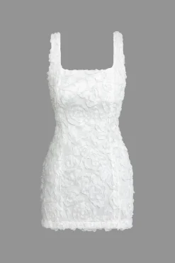 MICAS Mini Dresses-Textured Lace Up Tank Mini Dress WHITE