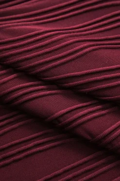 MICAS Long Sleeve Dresses|Mini Dresses-Textured Mock Neck Long Sleeve Mini Dress BURGUNDY