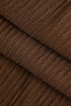 MICAS Midi Dresses-Textured Ruched Slit Midi Dress BROWN