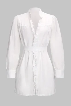 MICAS Long Sleeve Dresses|Mini Dresses-Tie Back Long Sleeve Mini Dress WHITE