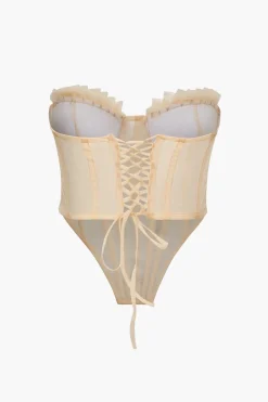 MICAS Tube Tops|Corset & Bustier Tops-Tie Back Sheer Mesh Corset Strapless Top LIGHT PINK