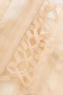 MICAS Tube Tops|Corset & Bustier Tops-Tie Back Sheer Mesh Corset Strapless Top LIGHT PINK