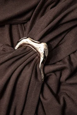 MICAS Midi Dresses-Tie Cut Out Ruched Midi Dress COFFEE