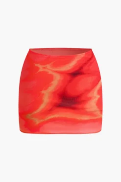 MICAS Skirt Sets|Vacation Sets-Tie Dye Asymmetrical Tube Top And Mini Skirt Set RED