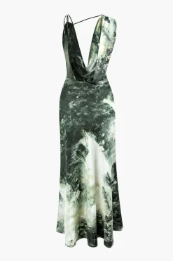 MICAS Maxi Dresses-Tie Dye Asymmetric Cowl Neck Satin Maxi Dress MULTICOLOR