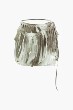 MICAS Skirt Sets-Tie Dye Destroyed Halter Top And Asymmetric Mini Skirt Set GRAY