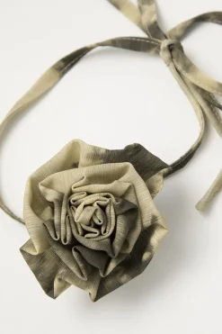 MICAS Long Sleeve Tops|Long Sleeves Tops-Tie Dye Flare Sleeve Tie Front Ruffle Top And Rose Choker BROWN