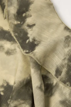 MICAS Long Sleeve Tops|Long Sleeves Tops-Tie Dye Flare Sleeve Tie Front Ruffle Top And Rose Choker BROWN