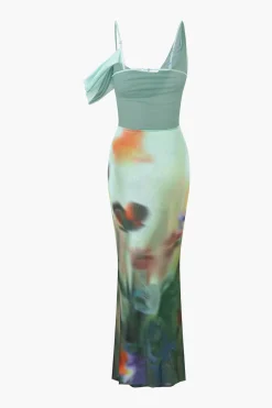 MICAS Maxi Dresses-Tie Dye Mesh Backless Asymmetric Cowl Neck Maxi Dress MULTICOLOR