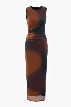 MICAS Maxi Dresses-Tie Dye Mesh Slit Sleeveless Maxi Dress