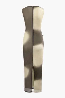 MICAS Maxi Dresses-Tie Dye Mesh Slit Sleeveless Maxi Dress