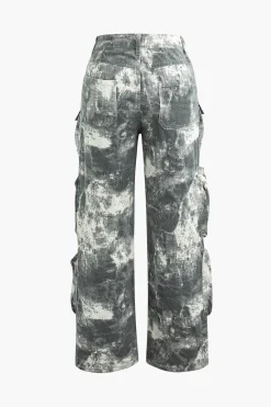 MICAS Cargo Pants|Pants-Tie Dye Multi Pocket Straight Leg Cargo Jeans GRAY