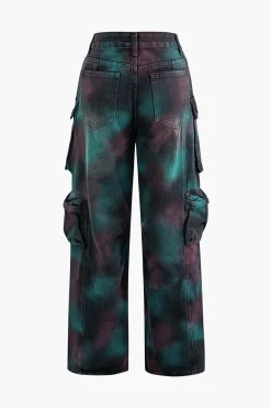 MICAS Cargo Pants|Jeans-Tie Dye Multi Pocket Straight Leg Cargo Jeans MULTICOLOR
