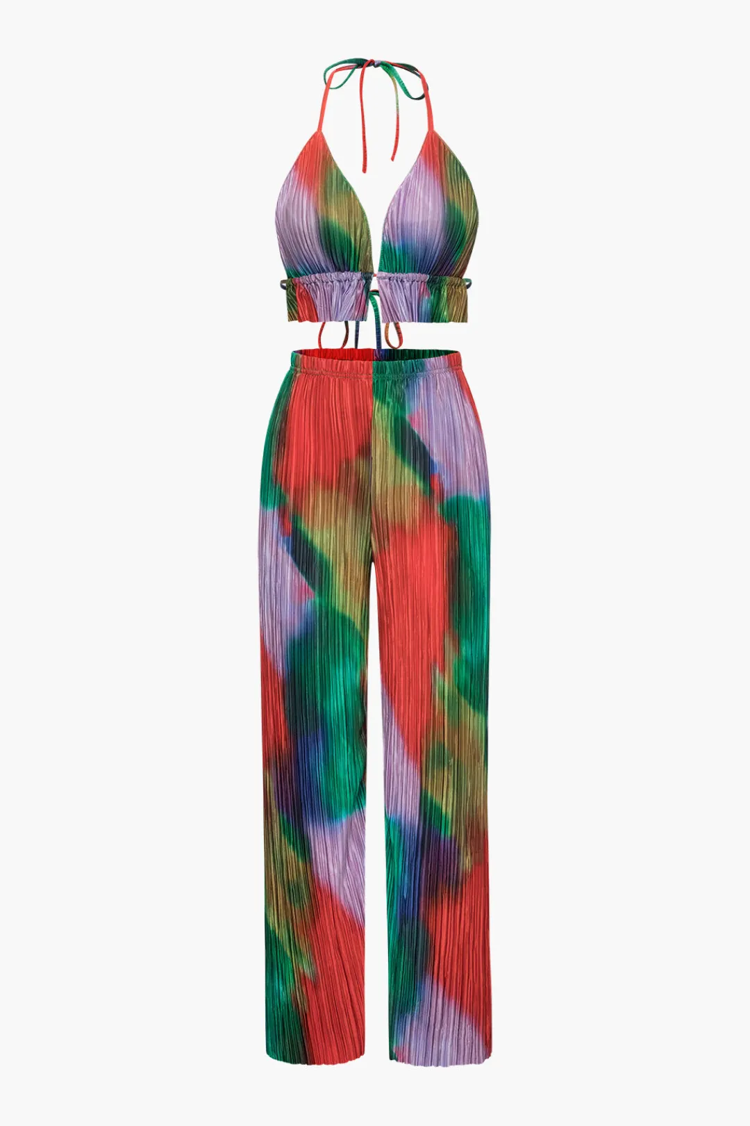MICAS Pant Sets|Vacation Sets-Tie Dye Plisse Halter Top And Pants Set MULTICOLOR