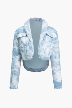 MICAS Outerwear|Outerwear-Tie Dye Print Padded Pocket Long-Sleeve Puffer BABY BLUE