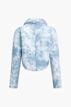 MICAS Outerwear|Outerwear-Tie Dye Print Padded Pocket Long-Sleeve Puffer BABY BLUE