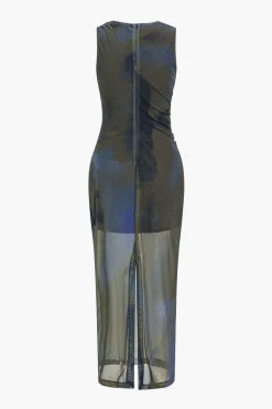 MICAS Midi Dresses-Tie Dye Print Ruched Midi Dress BROWN