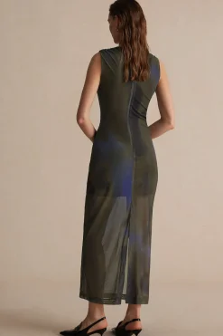 MICAS Midi Dresses-Tie Dye Print Ruched Midi Dress BROWN