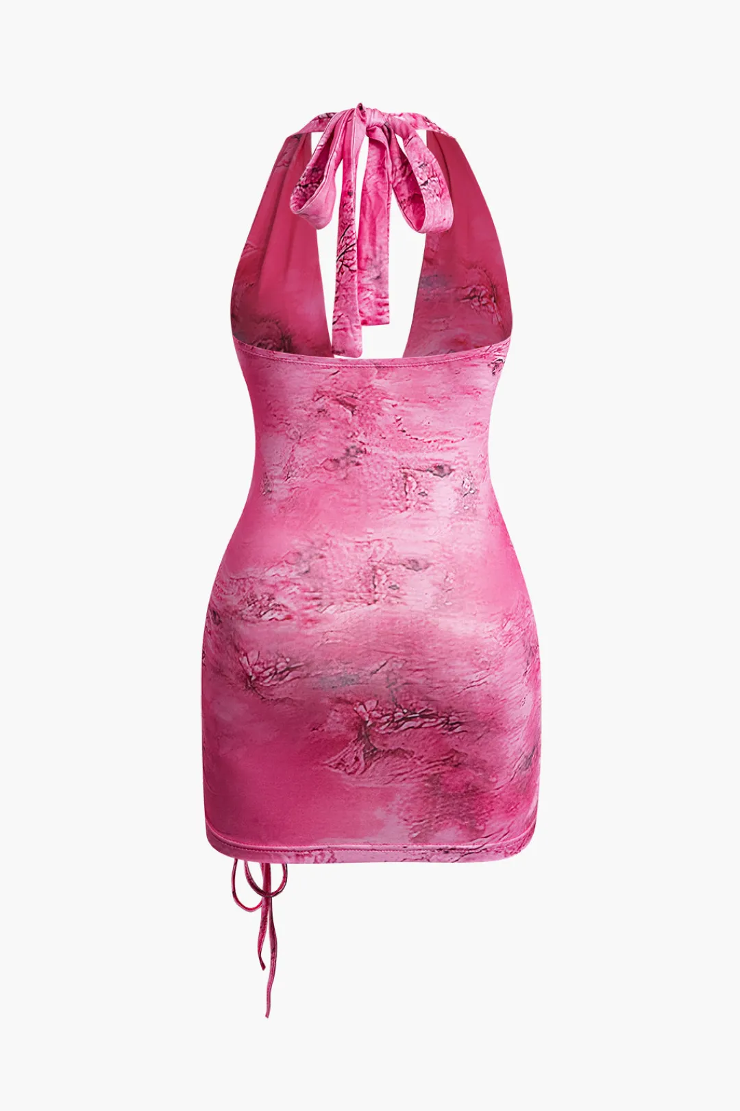 MICAS Mini Dresses-Tie Dye Ruched Drawstring Halter Mini Dress PINK