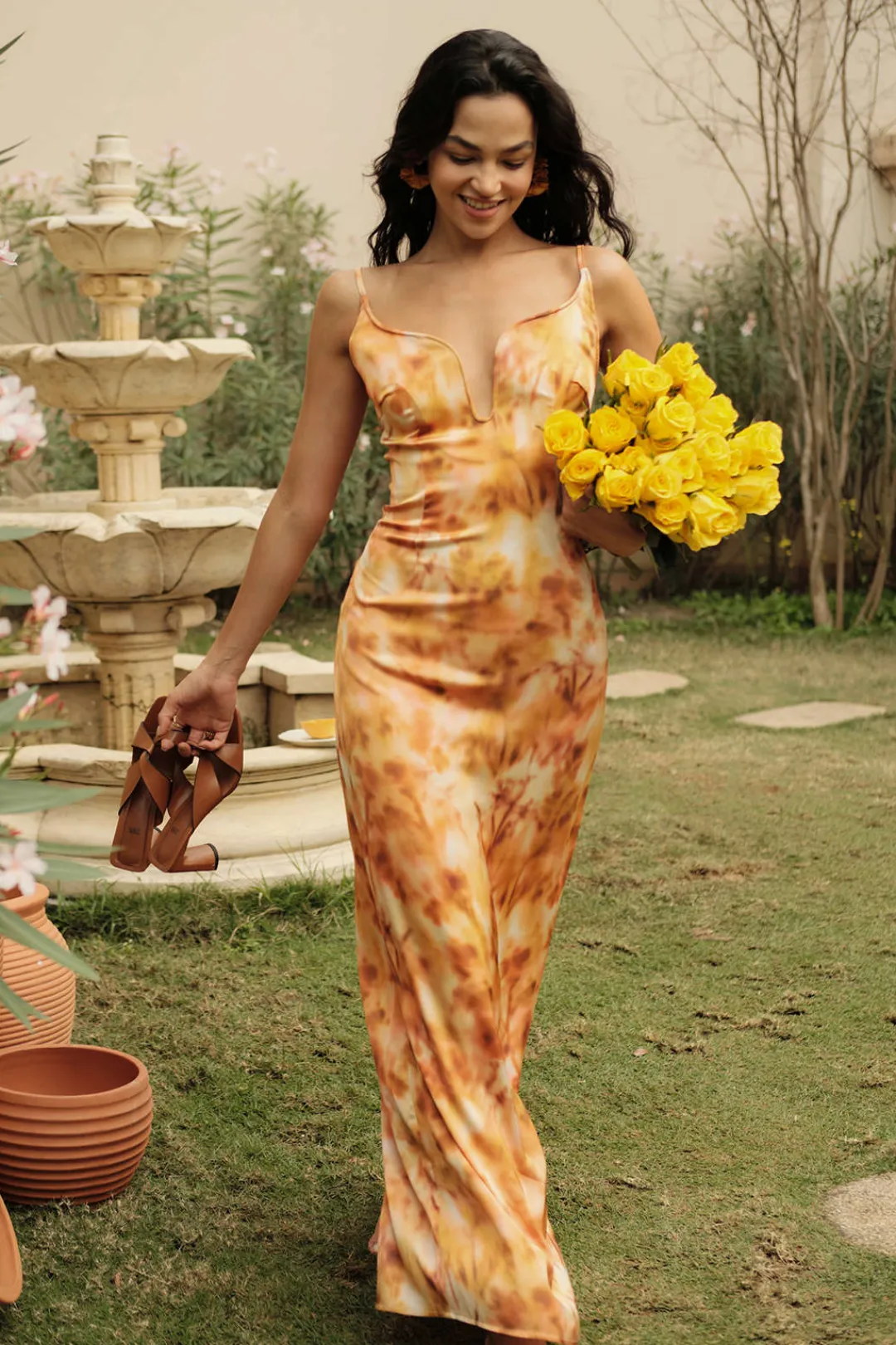 MICAS Maxi Dresses-Tie Dye V-neck Backless Slip Maxi Dress MULTICOLOR