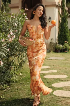 MICAS Maxi Dresses-Tie Dye V-neck Backless Slip Maxi Dress MULTICOLOR