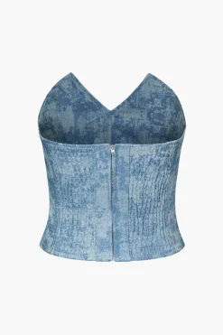 MICAS Tube Tops-Tie Dye V-neck Denim Strapless Top BABY BLUE