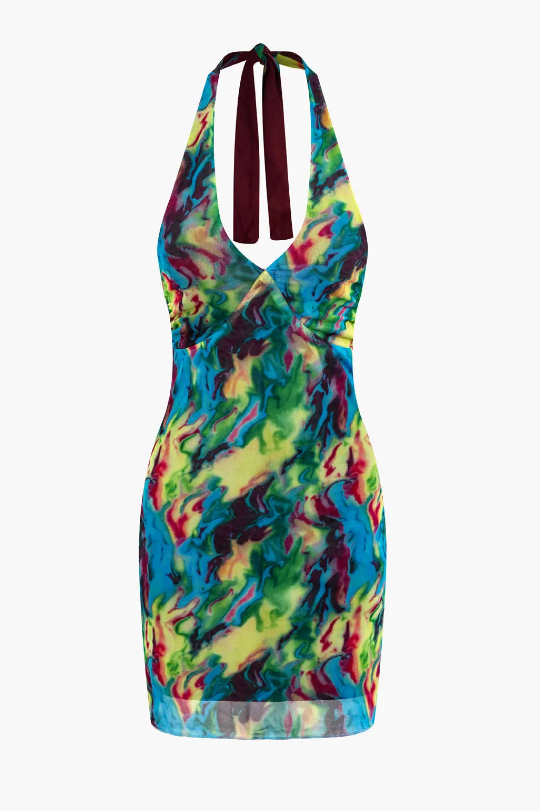 MICAS Mini Dresses-Tie Dye V-neck Halter Backless Mini Dress MULTICOLOR