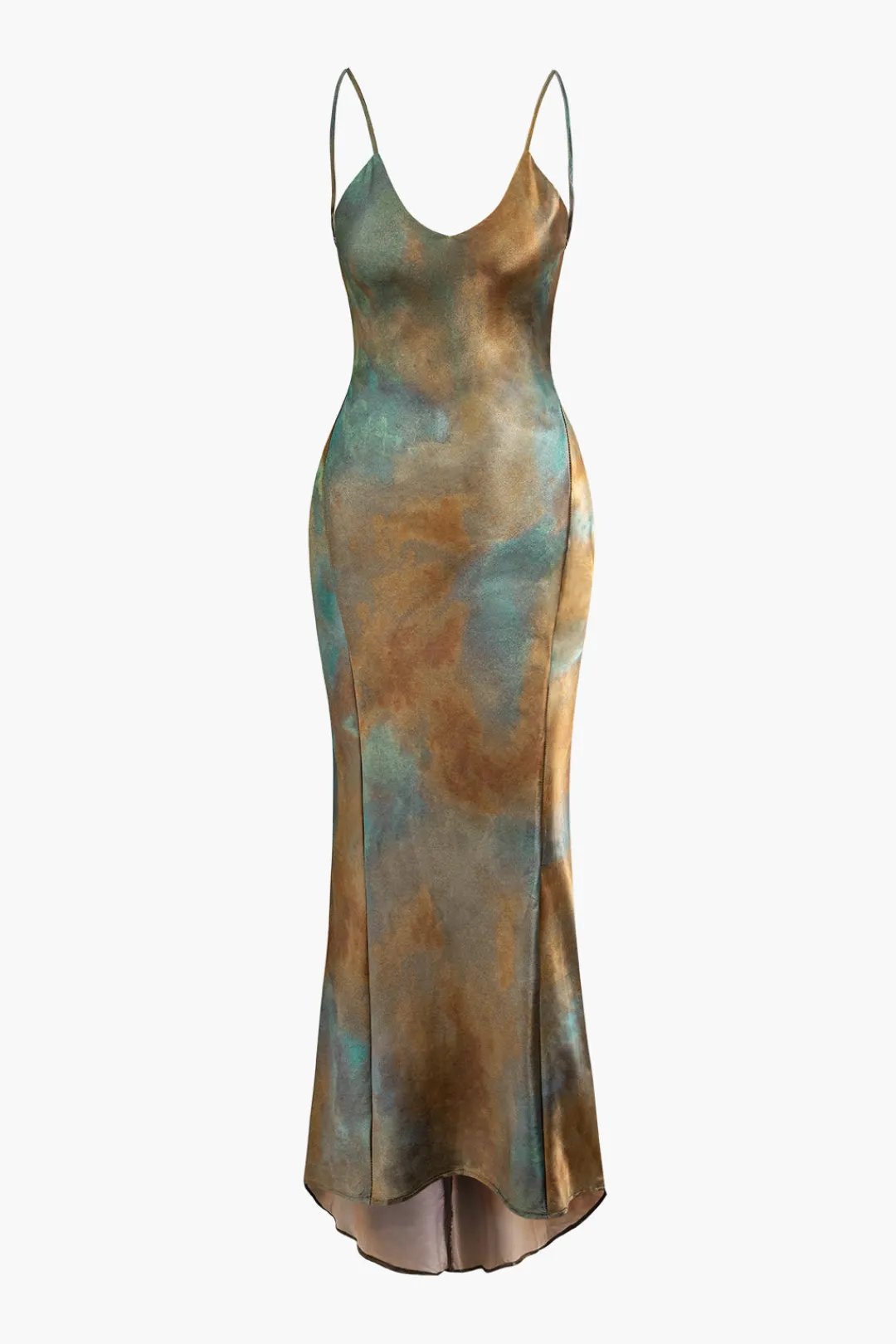 MICAS Maxi Dresses-Tie Dye V-neck Satin Maxi Dress MULTICOLOR