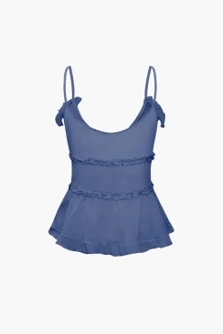 MICAS Tank Tops & Cami-Tie Front Sheer Ruffle Cami Top