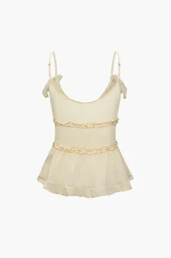 MICAS Tank Tops & Cami-Tie Front Sheer Ruffle Cami Top