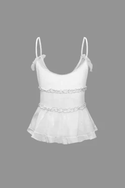 MICAS Tank Tops & Cami-Tie Front Sheer Ruffle Cami Top