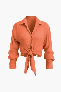 MICAS Pant Sets|Vacation Sets-Tie Front Shirt And Wide Leg Pants Set