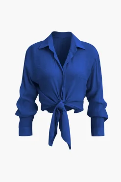 MICAS Pant Sets|Vacation Sets-Tie Front Shirt And Wide Leg Pants Set