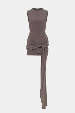 MICAS Mini Dresses-Tie Front Sleeveless Mini Dress MOCHA