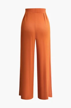 MICAS Pant Sets|Vacation Sets-Tie Knot Front Ruched Tube Top And Pleated Wide Leg Pants