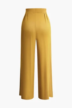 MICAS Pant Sets|Vacation Sets-Tie Knot Front Ruched Tube Top And Pleated Wide Leg Pants