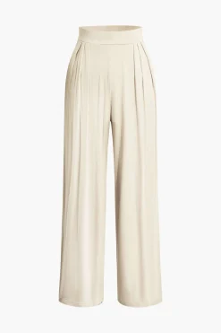 MICAS Pant Sets|Vacation Sets-Tie Knot Front Ruched Tube Top And Pleated Wide Leg Pants