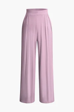 MICAS Pant Sets|Vacation Sets-Tie Knot Front Ruched Tube Top And Pleated Wide Leg Pants