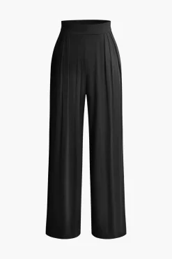 MICAS Pant Sets|Vacation Sets-Tie Knot Front Ruched Tube Top And Pleated Wide Leg Pants