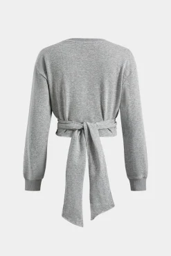 MICAS Long Sleeve Tops|Long Sleeves Tops-Tie Knot Round Neck Long-Sleeve Top GRAY
