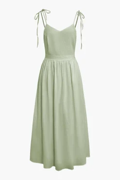 MICAS Maxi Dresses-Tie Strap Backless Pleated Maxi Dress