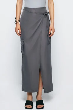 MICAS Skirts-Tie Wrap Split Midi Skirt GRAY