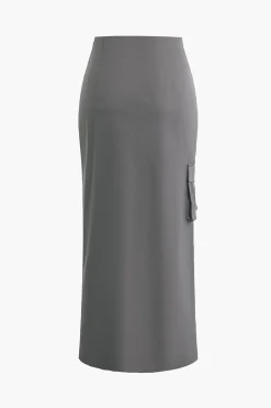 MICAS Skirts-Tie Wrap Split Midi Skirt GRAY