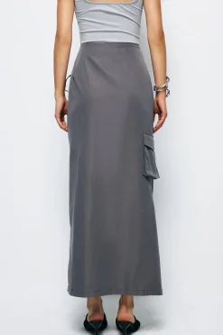 MICAS Skirts-Tie Wrap Split Midi Skirt GRAY