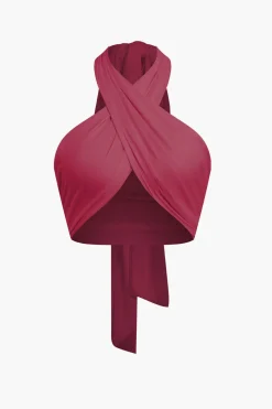 MICAS Tank Tops & Cami-Tie-Back Cross Halter Tank Top