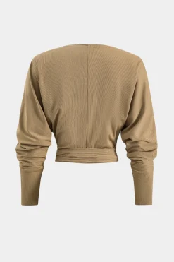 MICAS Pant Sets-Tie-Up Asymmetrical V-Neck Long-Sleeve And Trousers Set TAN